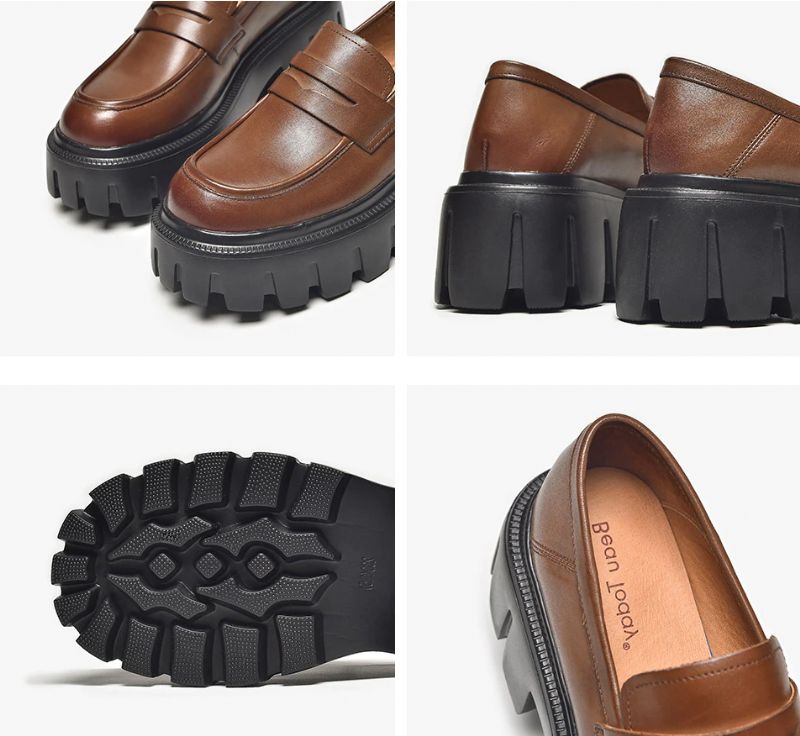 Borys Dames Leren Platform Loafer Schoenen - Zwart