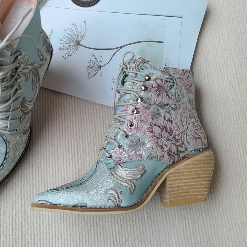 Briana Dames Embroidered Flowers Boots - Blauw
