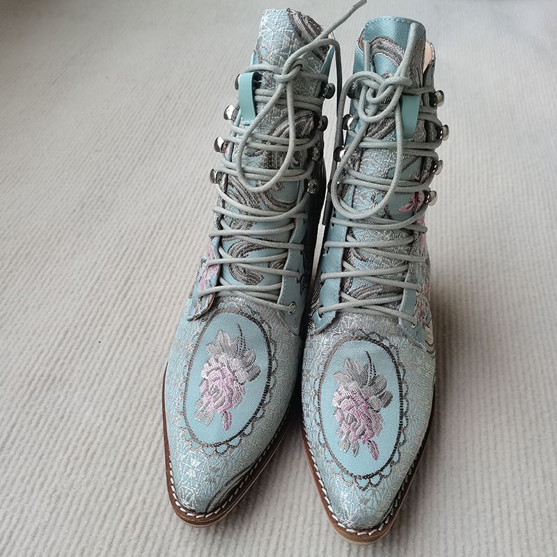 Briana Dames Embroidered Flowers Boots - Blauw