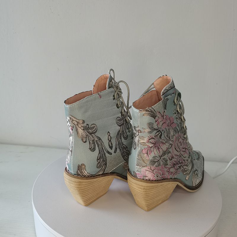 Briana Dames Embroidered Flowers Boots - Blauw