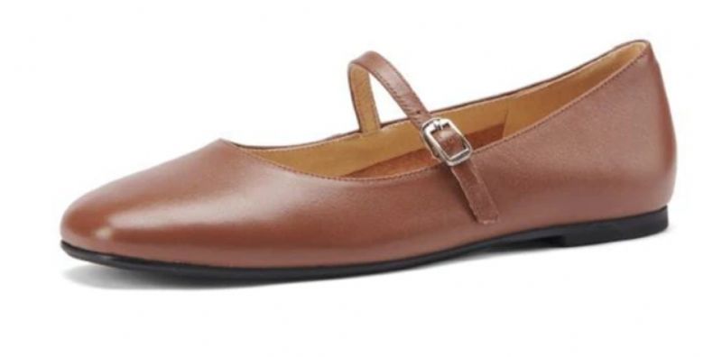 Brindy Ronde Neus Echt Leren Platte Schoenen Voor Dames - Bruin