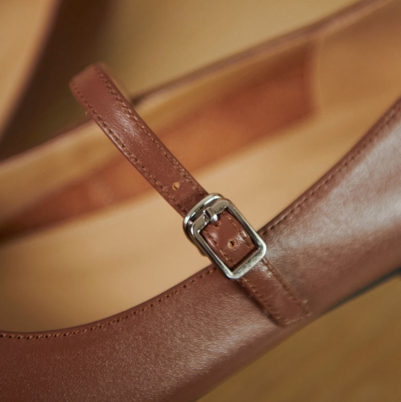 Brindy Ronde Neus Echt Leren Platte Schoenen Voor Dames - Bruin