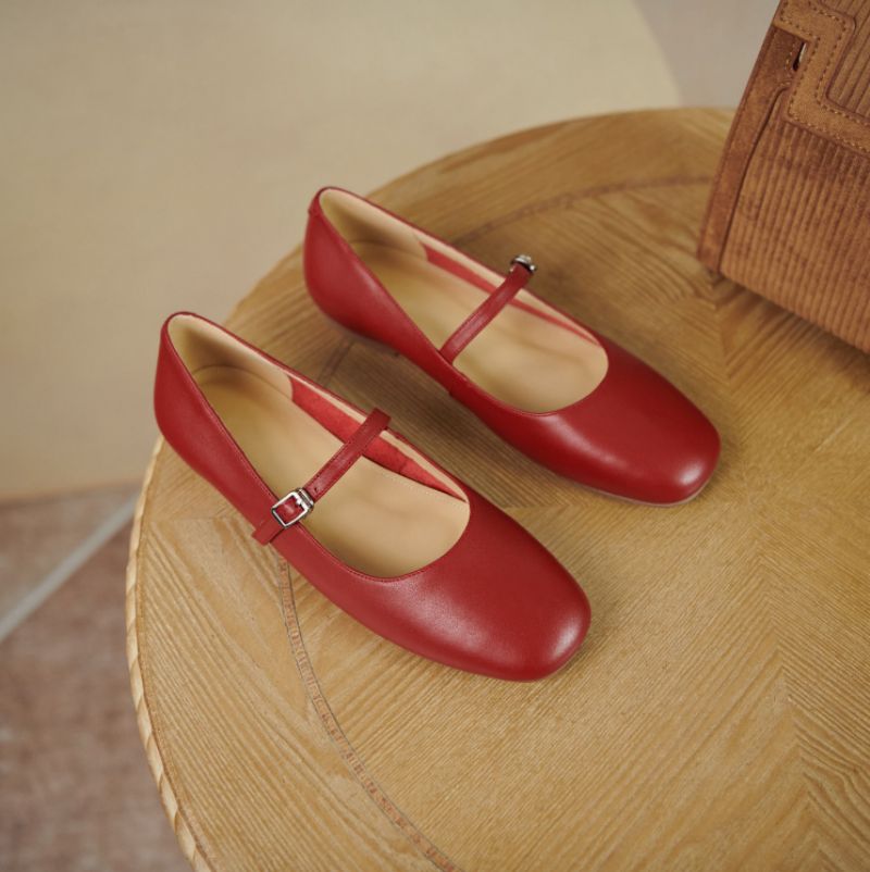 Brindy Ronde Neus Echt Leren Platte Schoenen Voor Dames - Bruin