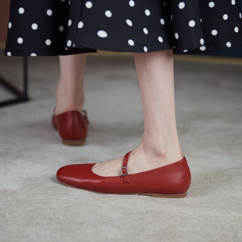 Brindy Ronde Neus Echt Leren Platte Schoenen Voor Dames - Bruin