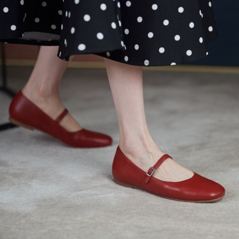 Brindy Ronde Neus Echt Leren Platte Schoenen Voor Dames - Bruin
