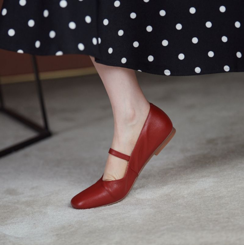 Brindy Ronde Neus Echt Leren Platte Schoenen Voor Dames - Bruin