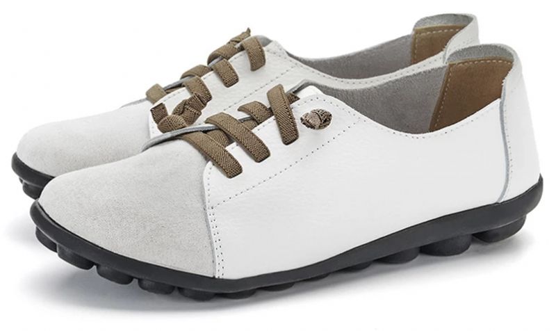 Britany Dames Veterschoenen Leren Loafer Schoenen - Wit