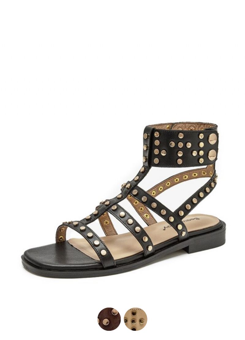 Bryony Leren Gladiator Platte Sandaal Voor Dames