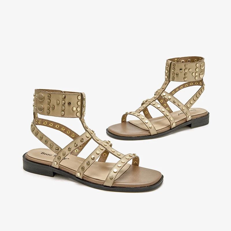 Bryony Leren Gladiator Platte Sandaal Voor Dames - Zwart