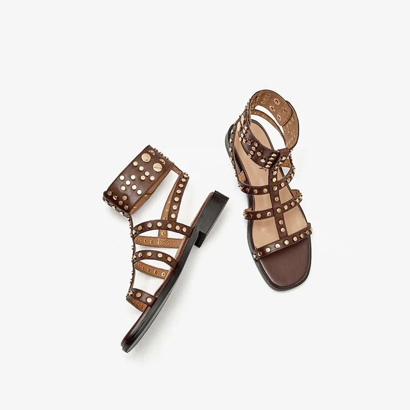 Bryony Leren Gladiator Platte Sandaal Voor Dames - Zwart