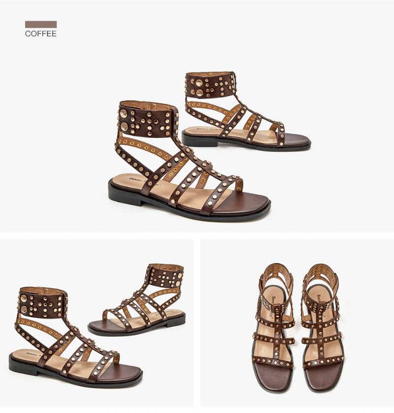 Bryony Leren Gladiator Platte Sandaal Voor Dames - Zwart