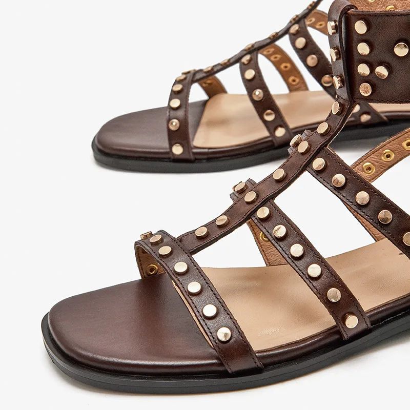 Bryony Leren Gladiator Platte Sandaal Voor Dames - Zwart