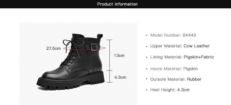 Cahill Dames Leren Platform Enkellaarsjes - Zwart