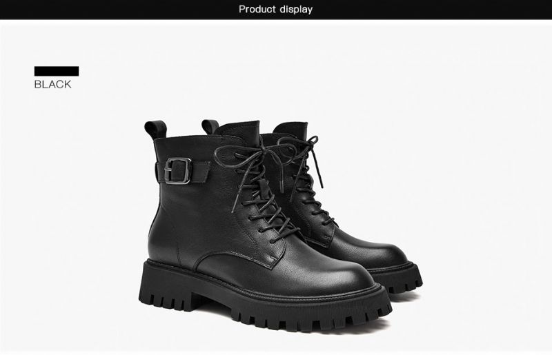 Cahill Dames Leren Platform Enkellaarsjes - Zwart
