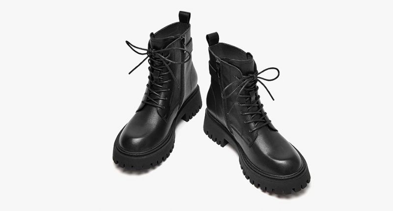 Cahill Dames Leren Platform Enkellaarsjes - Zwart