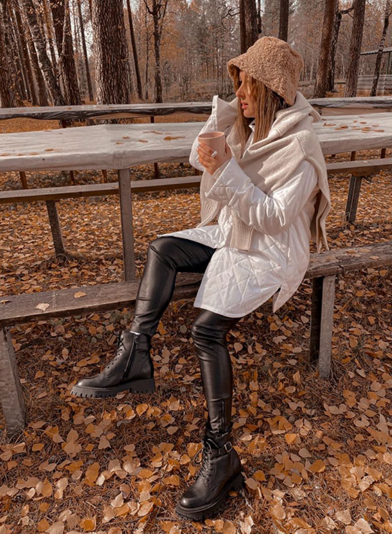 Cahill Dames Leren Platform Enkellaarsjes - Zwart