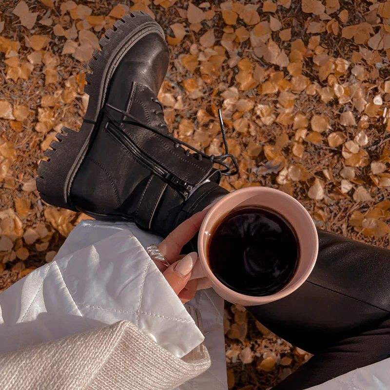 Cahill Dames Leren Platform Enkellaarsjes - Zwart