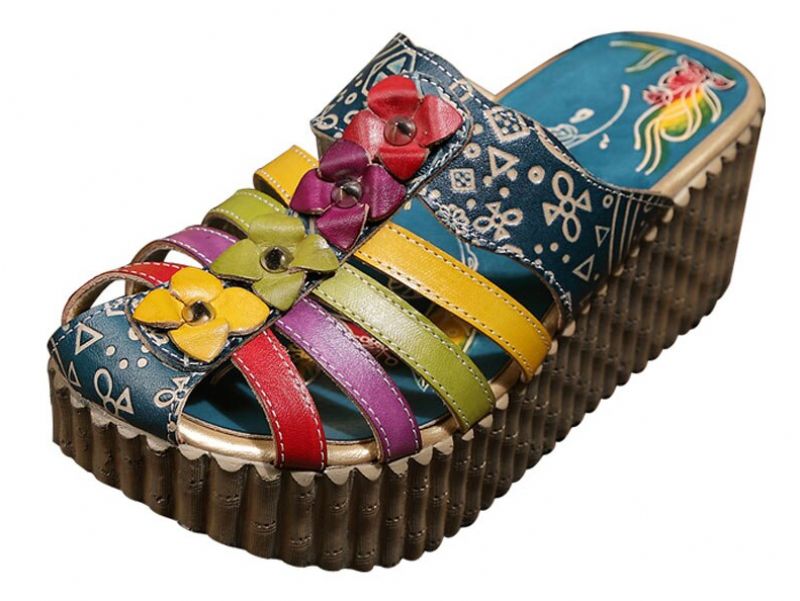 Calixa Dames Zomer Leren Klompen - Multi