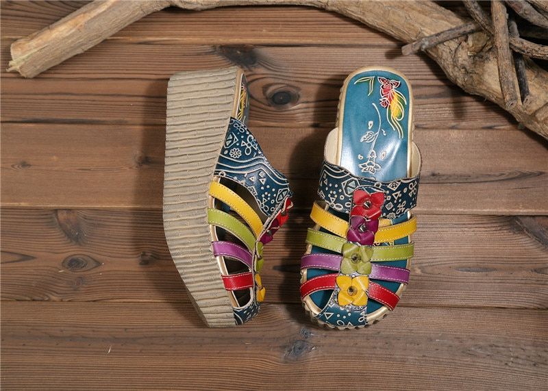 Calixa Dames Zomer Leren Klompen - Multi