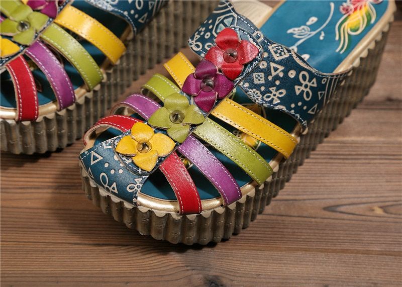 Calixa Dames Zomer Leren Klompen - Multi