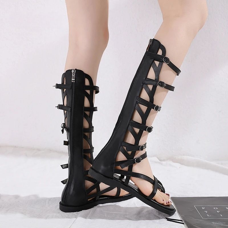 Calixta Dames Mode Gesp Gladiator Sandalen - Zwart