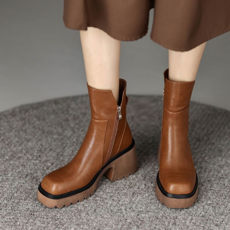 Camacho Dames Platform Kantoor Enkellaarsjes - Bruin