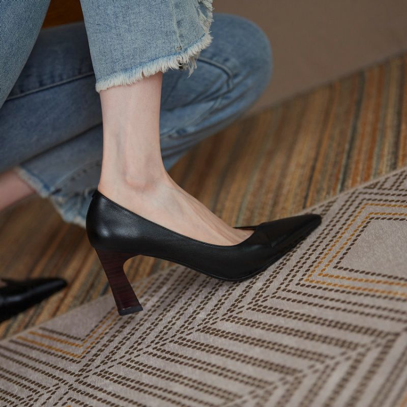 Camelia Dames Vierkante Hoge Hakken Elegante Pumps - Bruin