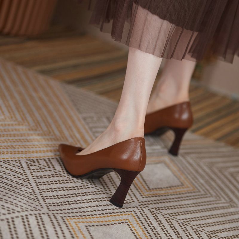 Camelia Dames Vierkante Hoge Hakken Elegante Pumps - Bruin