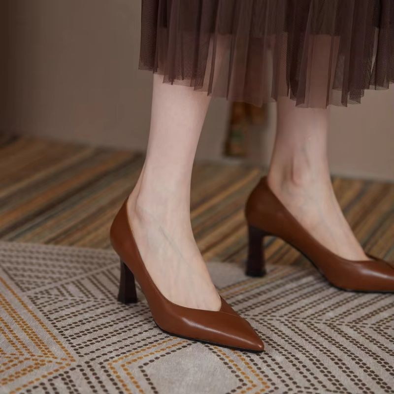 Camelia Dames Vierkante Hoge Hakken Elegante Pumps - Bruin