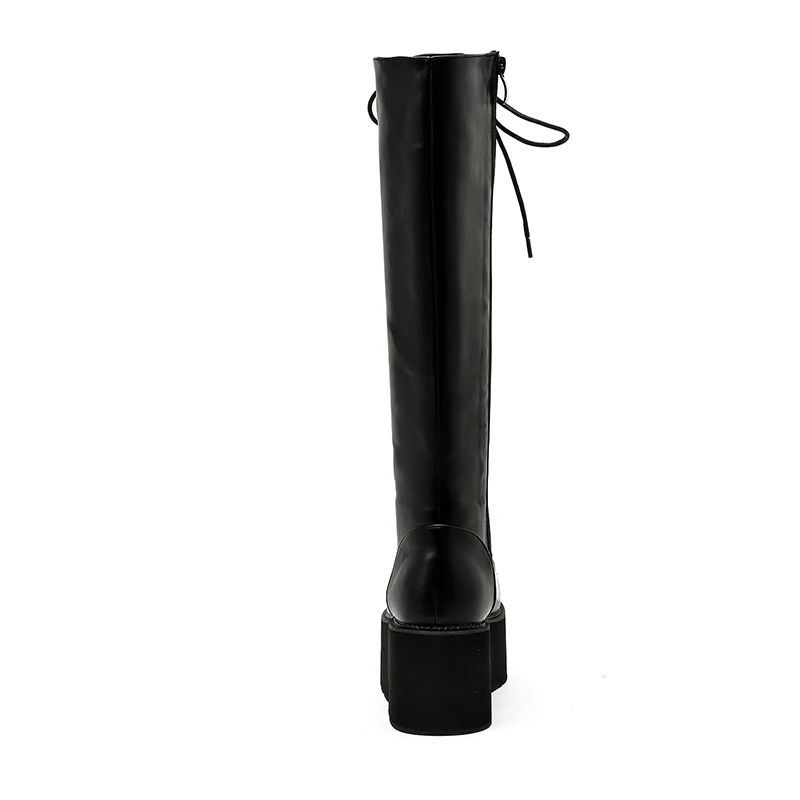 Camila Dames Lange Veterlaarzen - Zwart