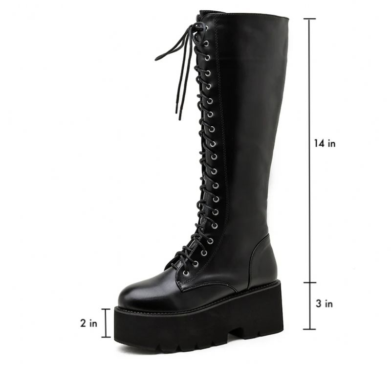 Camila Dames Lange Veterlaarzen - Zwart