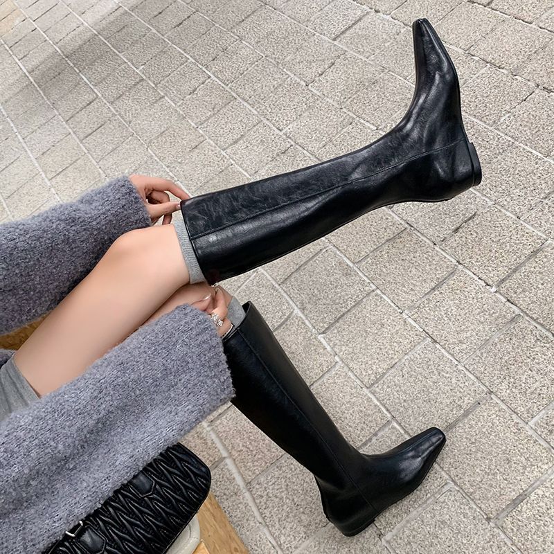 Camila Dames Leren Lange Laarzen - Zwart