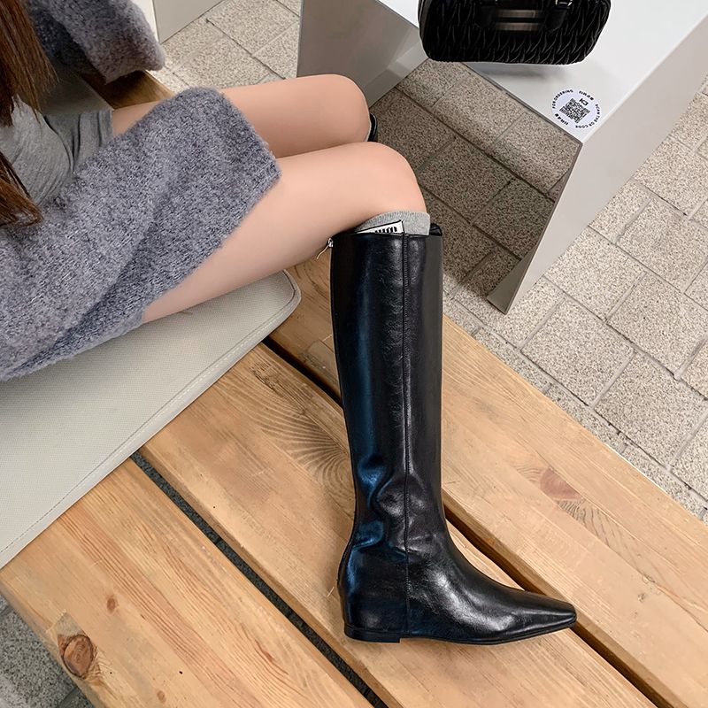 Camila Dames Leren Lange Laarzen - Zwart