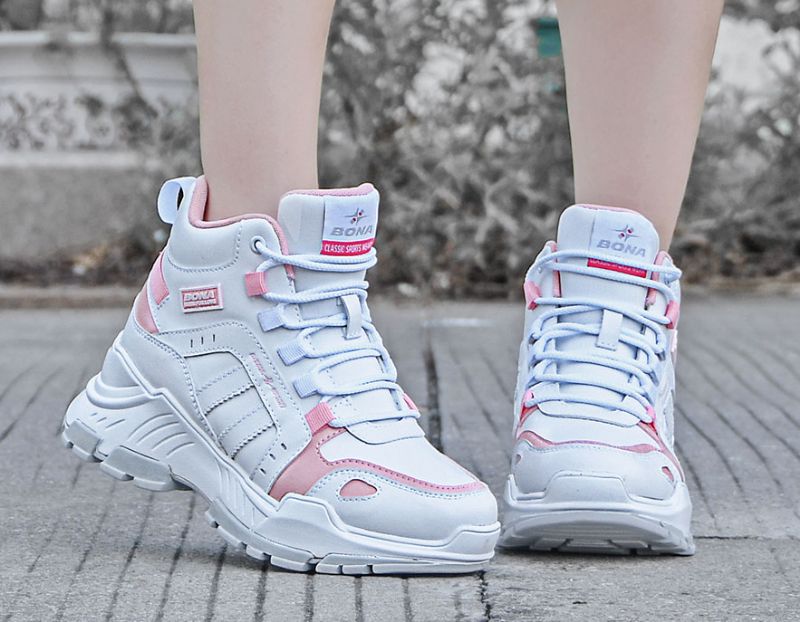 Camila Dames Platform Sneakers Met Veters - Roze