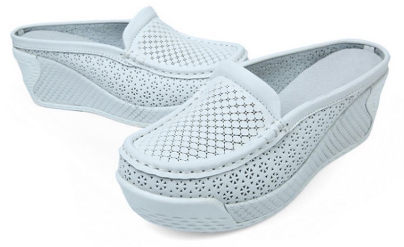 Camille Dames Ademende Platform En Wig Klompen - Wit