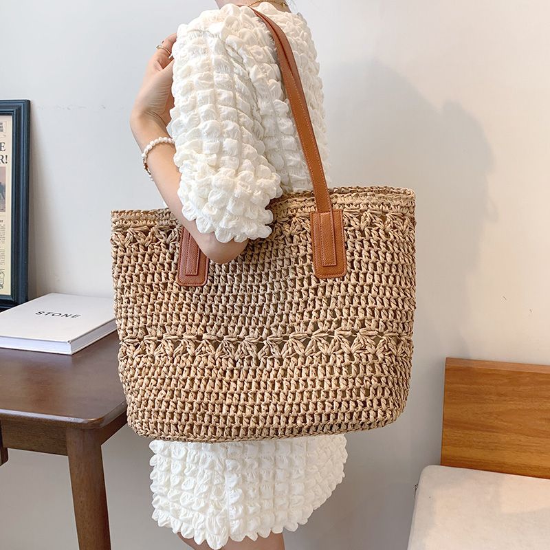 Camilo Dames Grote Capaciteit Stro Geweven Handtas - Beige