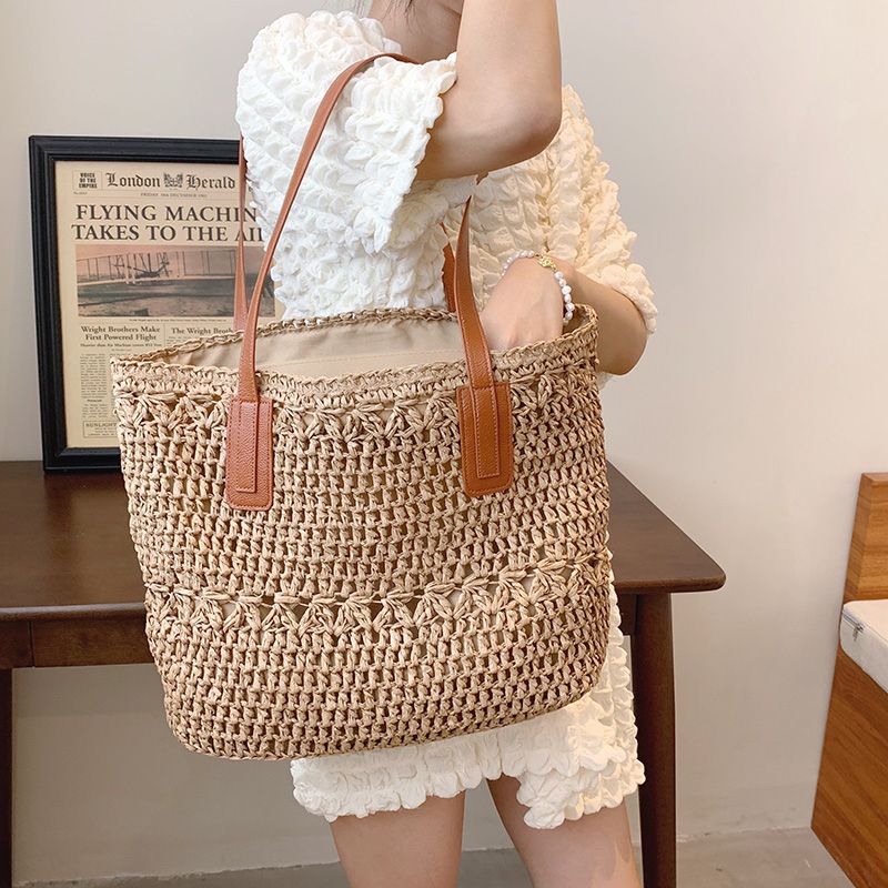 Camilo Dames Grote Capaciteit Stro Geweven Handtas - Beige