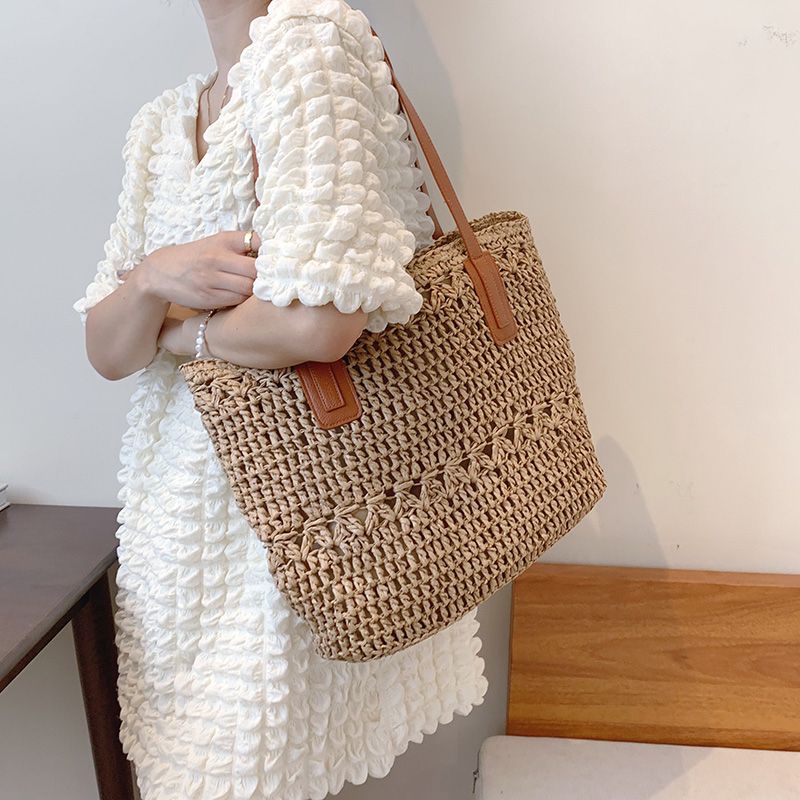 Camilo Dames Grote Capaciteit Stro Geweven Handtas - Beige