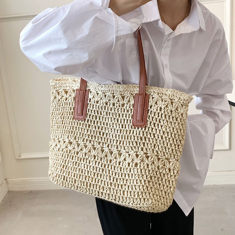 Camilo Dames Grote Capaciteit Stro Geweven Handtas - Beige