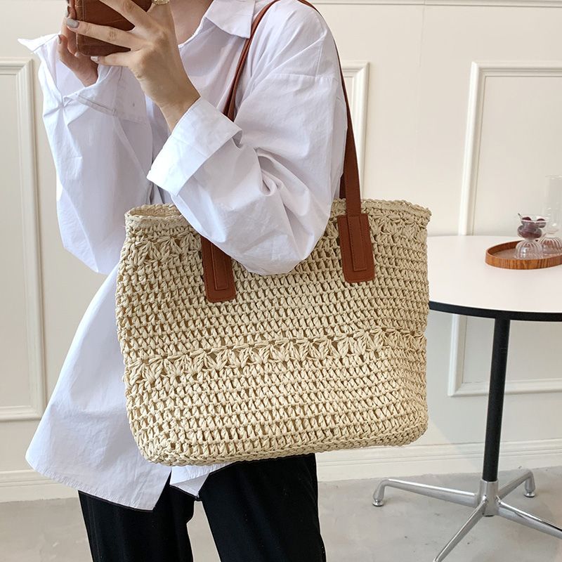 Camilo Dames Grote Capaciteit Stro Geweven Handtas - Beige