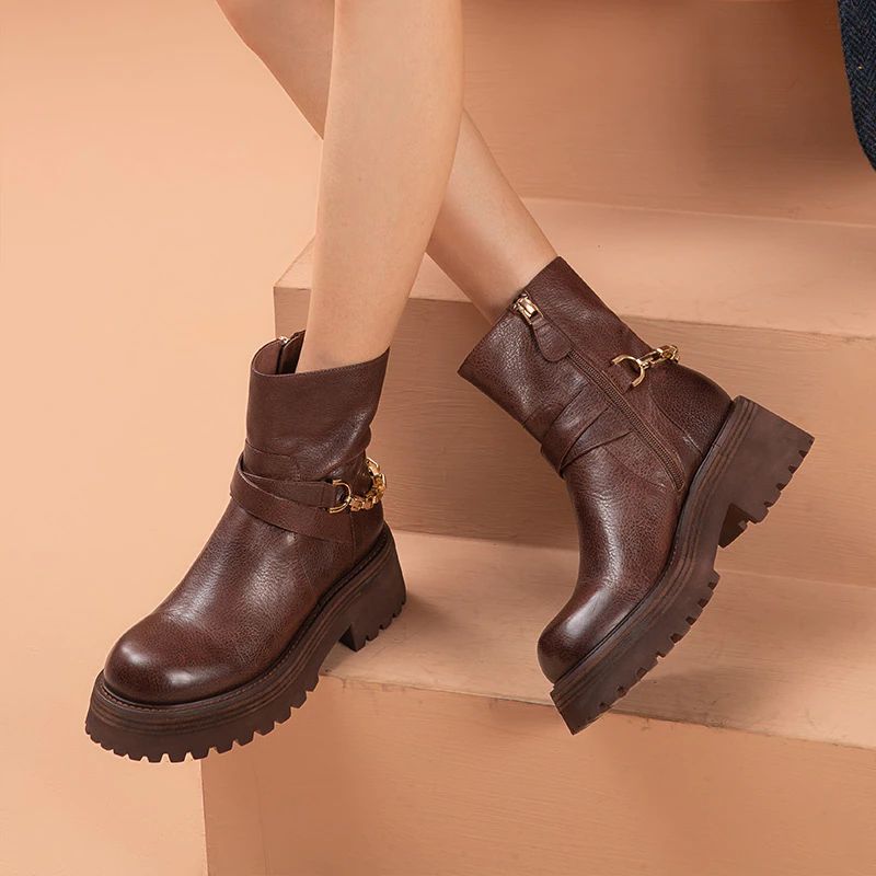 Caone Dames Enkel Platform Laarzen - Koffie