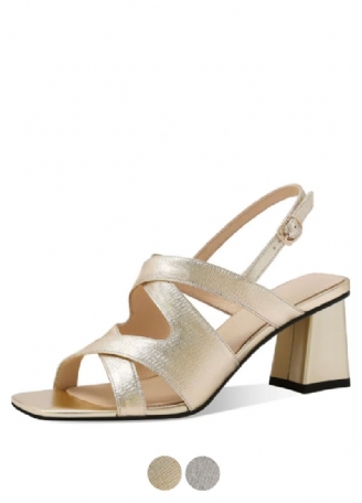 Cappoci Dames Vierkante Hak Leren Sandalen