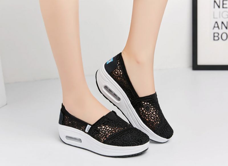 Caridad Dames Platform Schoenen Ademende Slip On - Grijs