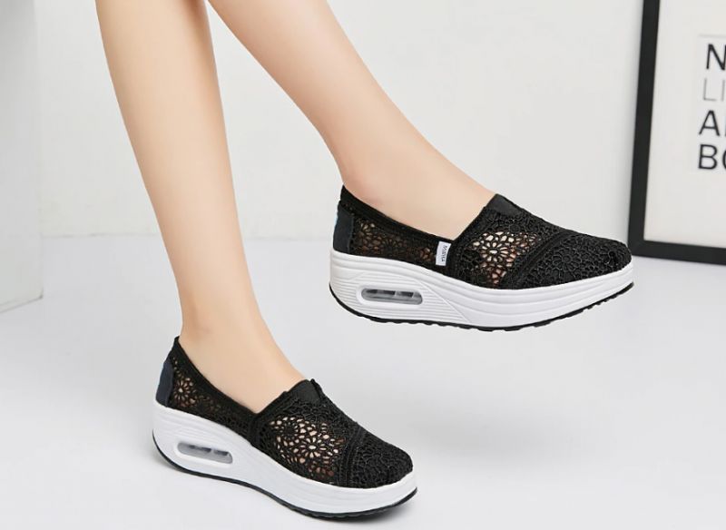 Caridad Dames Platform Schoenen Ademende Slip On - Grijs