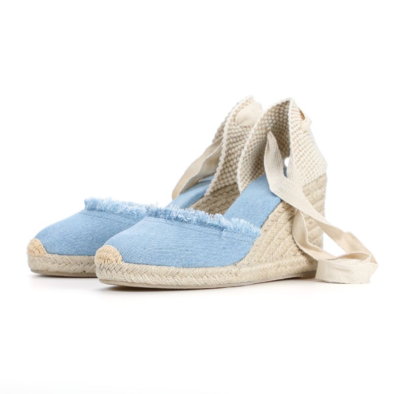 Carmen Dames Espadrilles Enkelband Wedges - Blauw