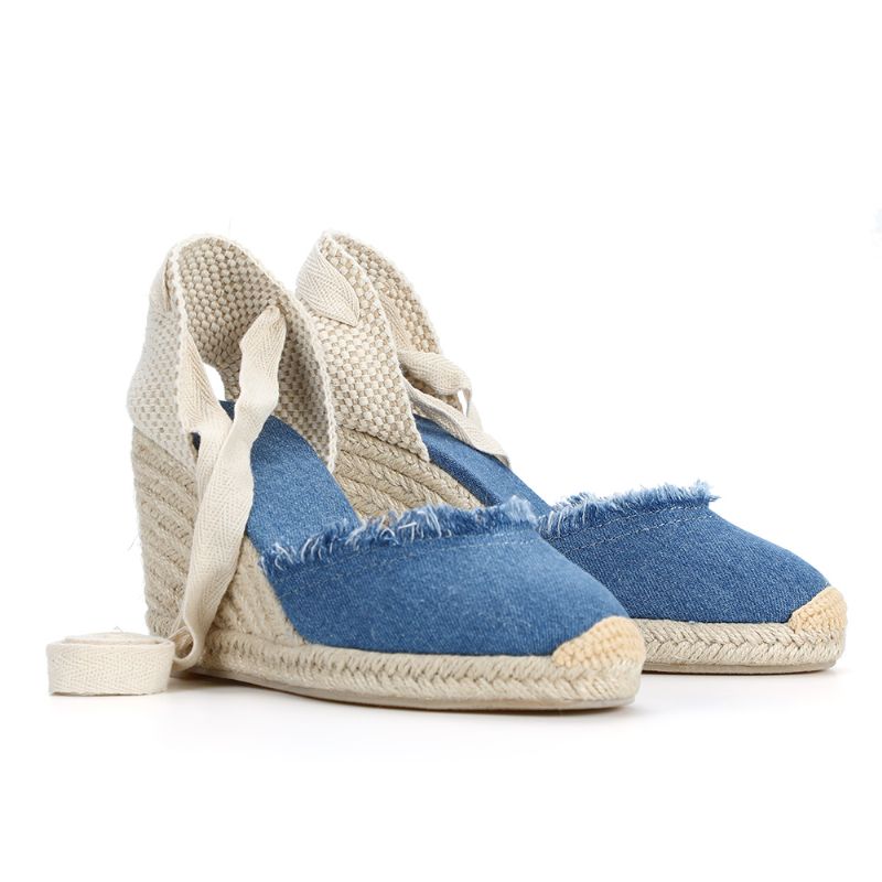 Carmen Dames Espadrilles Enkelband Wedges - Blauw
