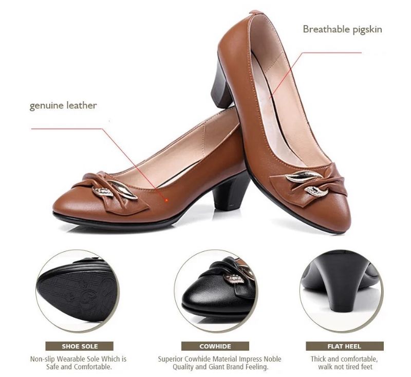 Caroline Dames Leren Pump - Zwart