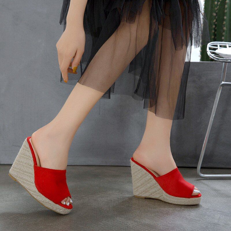 Cata Dames Platform Sandaal Met Zwarte Wedges - Zwart