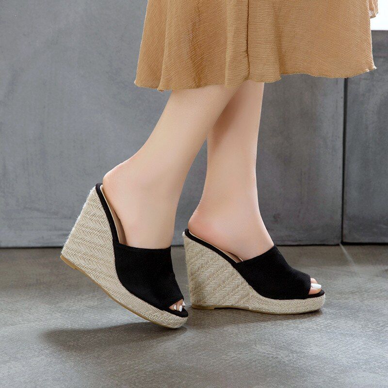 Cata Dames Platform Sandaal Met Zwarte Wedges - Zwart