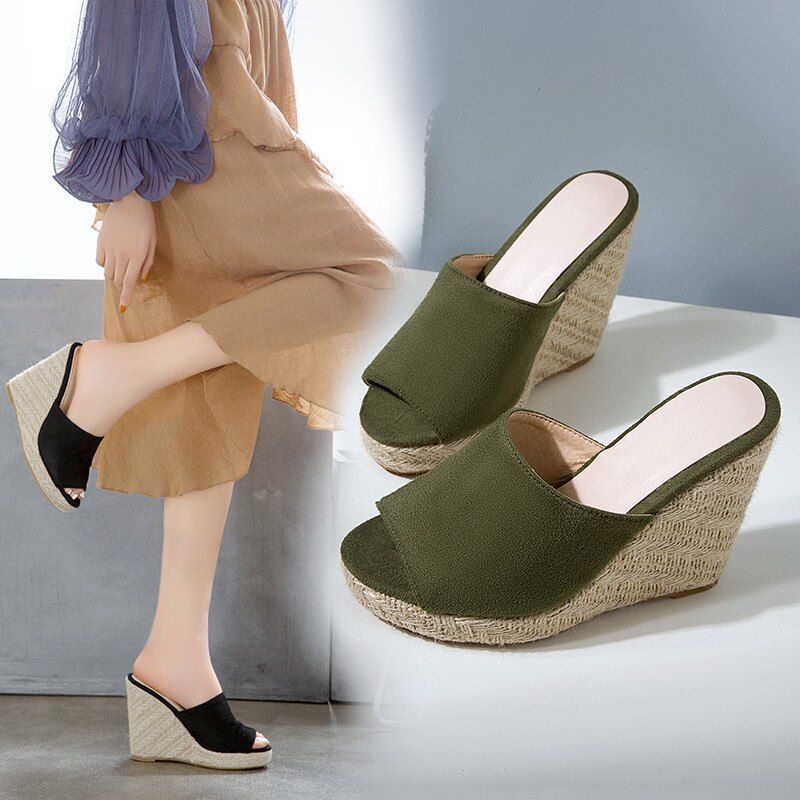 Cata Dames Platform Sandaal Met Zwarte Wedges - Zwart